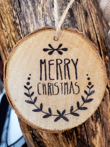 Merry christmas wood banner decoration, winter holiday concept