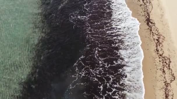 Vue aérienne de l'eau de mer polluée avec des vagues éclaboussant le mouvement, la surface du gradient — Video