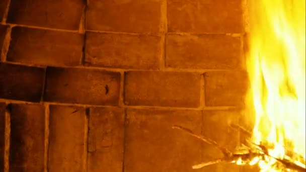 Cegła drewno piekarnik spalanie ogień płomień ruch 4k nauka fenomen — Wideo stockowe