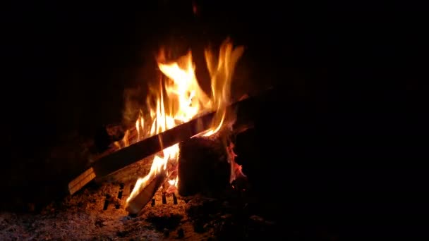 Flammes de feu de bois mouvement lumineux dans la maison cheminée d'hiver, science 4k — Video