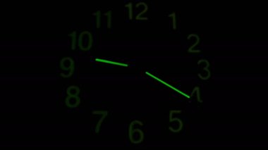 Dark illuminated fluorescent clock timelapse,time pass concept,clock motion