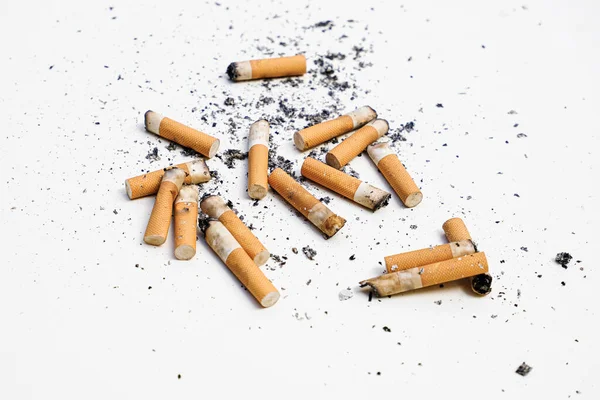 Used Cigarette butts trash isolated, stop smoke addiction concept, unhealthy pollution