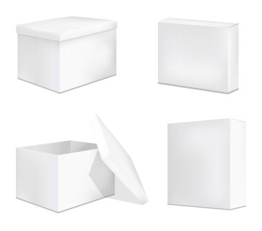 Boş beyaz ambalaj kutuları seti. 