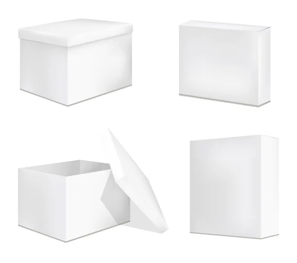 Set leerer weißer Verpackungsboxen. — Stockvektor