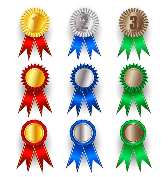 Set of gold, silver and bronze award 