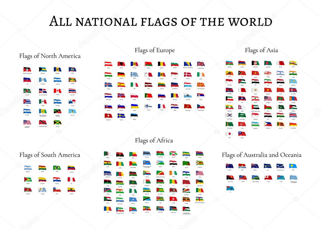 All national waving flags from all over the world. High quality vector flag isolated on white background
