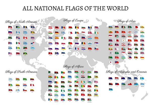 Όλες οι εθνικές σημαίες του κόσμου. Κυματιστή σημαία — Διανυσματικό Αρχείο