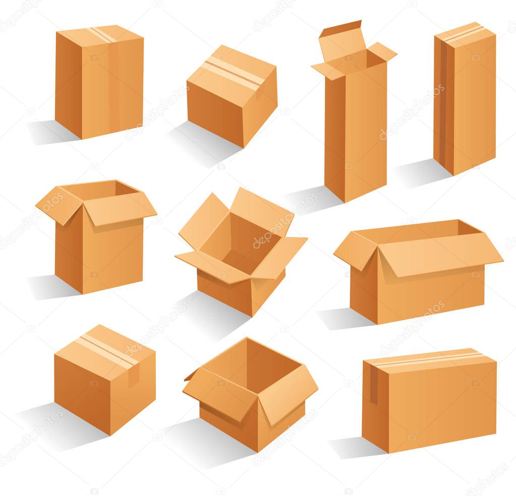 Set of blank brown cardboard packaging boxes