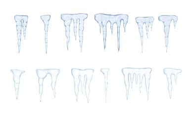 Şeffaf açık mavi buz saçakları kümesi