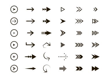 Siyah vektör okları kümesi.