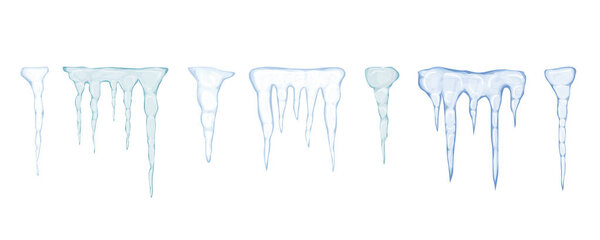 Набор полупрозрачных светло-голубых сосульки

