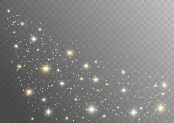 Σπινθήρες σκόνης και χρυσά αστέρια λάμπουν με ειδικό φως. — Διανυσματικό Αρχείο