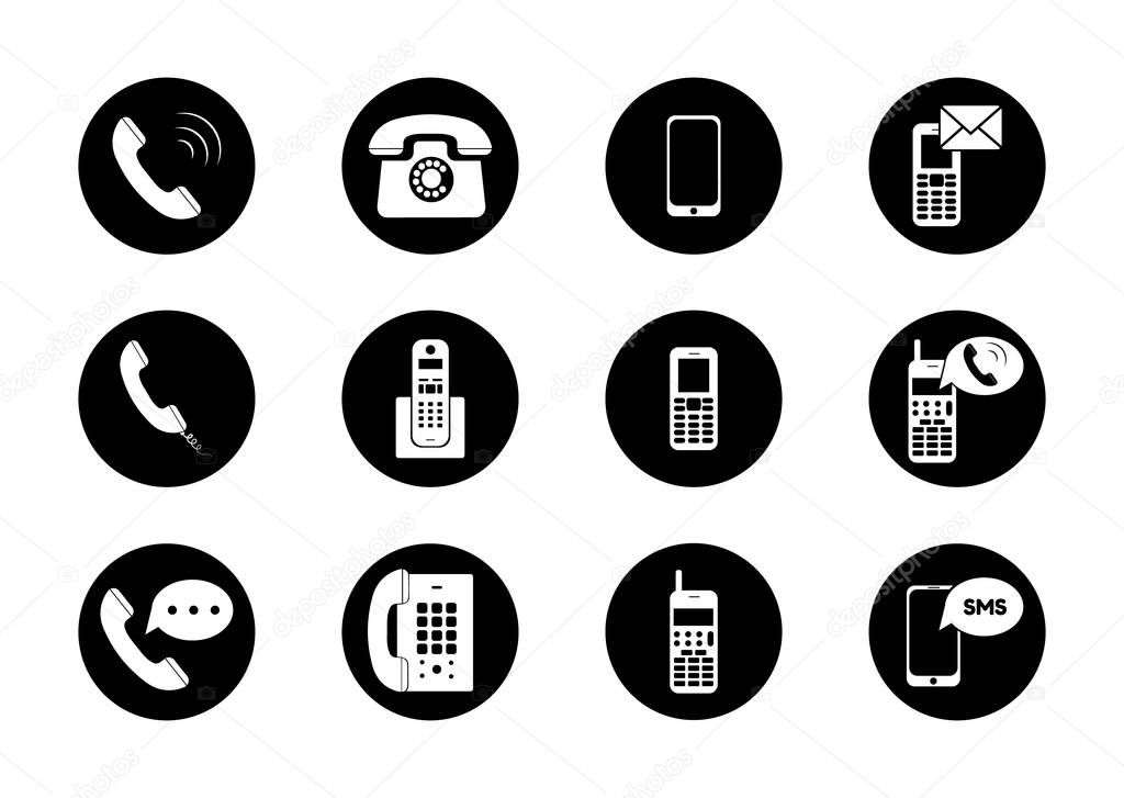 Telephone icons set on white background. Vector illustration