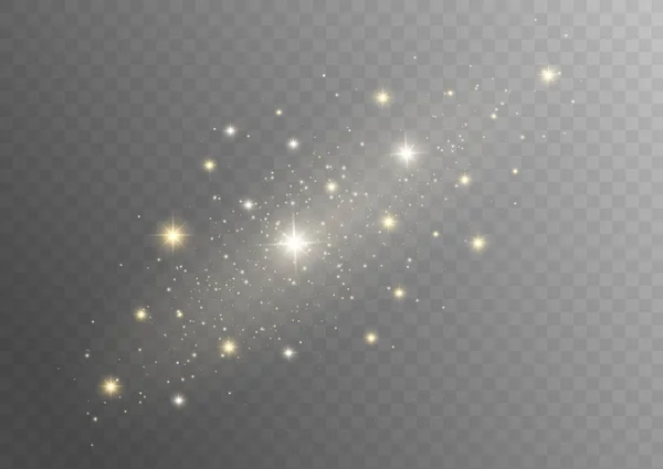 Staubfunken und goldene Sterne leuchten mit speziellem Licht. — Stockvektor