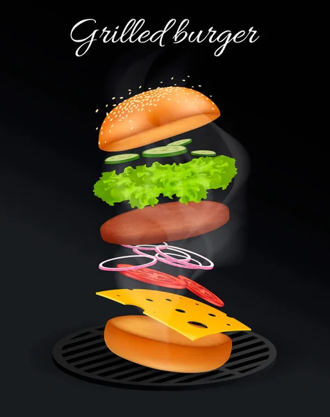 Hamburguesa Saltando. Ilustración vectorial . — Vector de stock