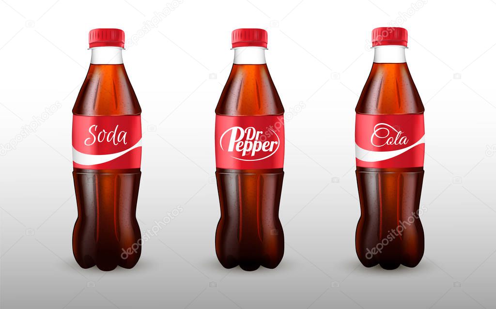 Bottle of Cola. Cola in glass tarre. Isolated on white background. Fast food drink symbol. Carbonated drink. Vector illustration