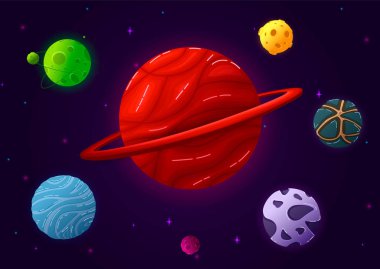 Kuyruklu yıldız ve güneş sistemiyle renklendirilmiş uzay elementleri.