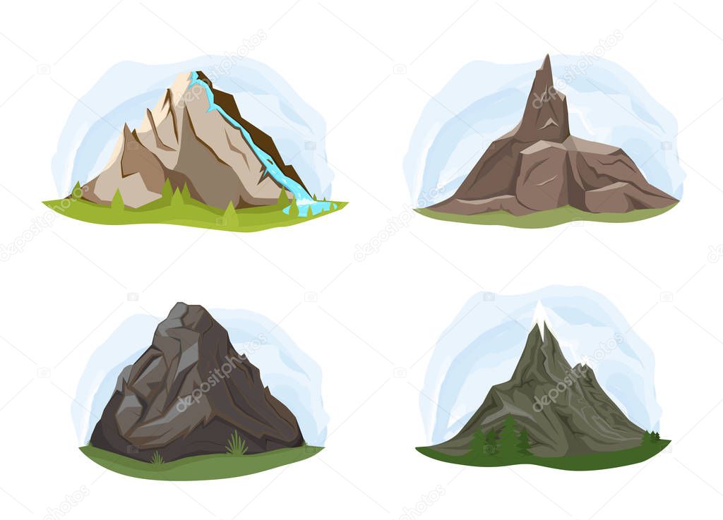 Different shapes of mountains with landscapes