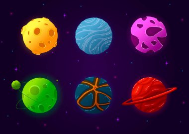 Uzay gezegenleri, asteroid, fantastik kozmik illüstrasyon.