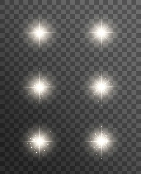 Glowing lights effect, flare, explosion and stars. — Stock Vector