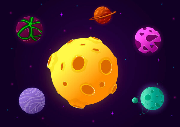 Colorful space elements set with comet and solar system.