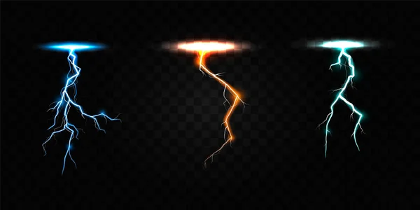 Colored lightning bolt vector set on transparent background. — Stok Vektör