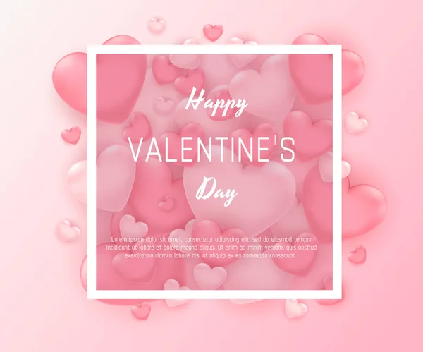 Dia dos Namorados fundo com corações cor de rosa e moldura para texto —  Vetores de Stock