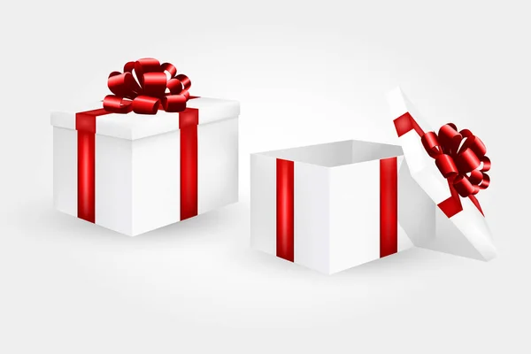 Caja de regalo con cinta roja y lazo. — Vector de stock