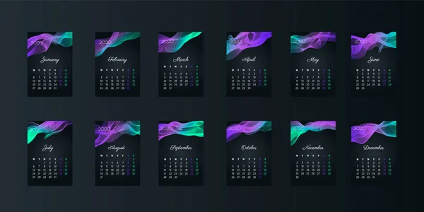 Calendar 2020 with abstract lines elements. — Stock vektor