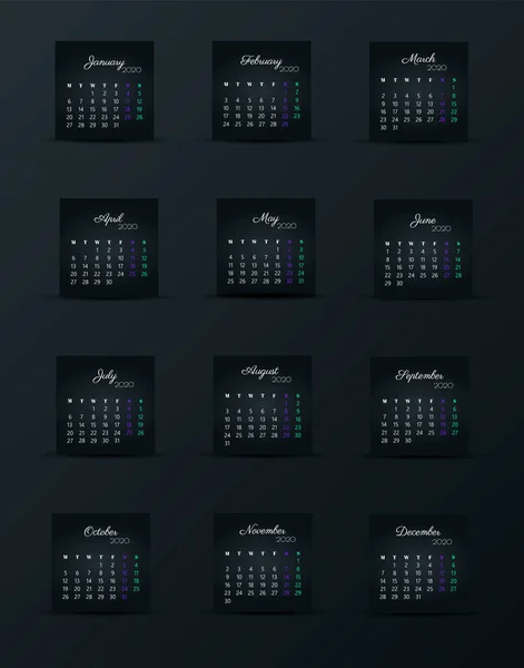 Calendar 2020 template. — Stockvector