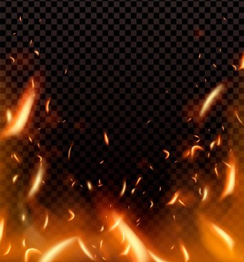 Close-up hot fiery sparkles and flame particles clipart