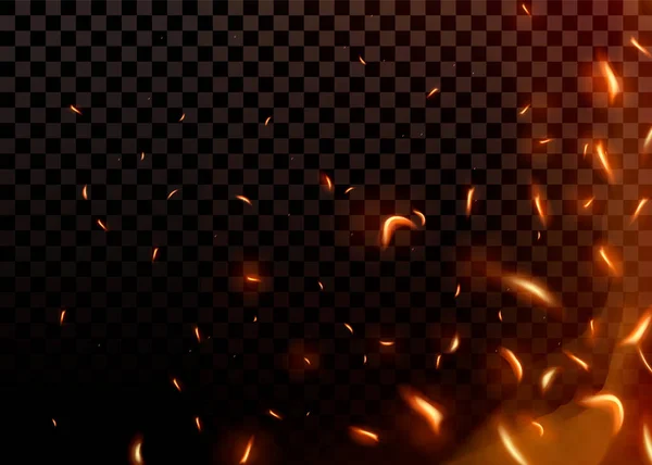 Primer plano de chispas ardientes calientes y partículas de llama — Archivo Imágenes Vectoriales