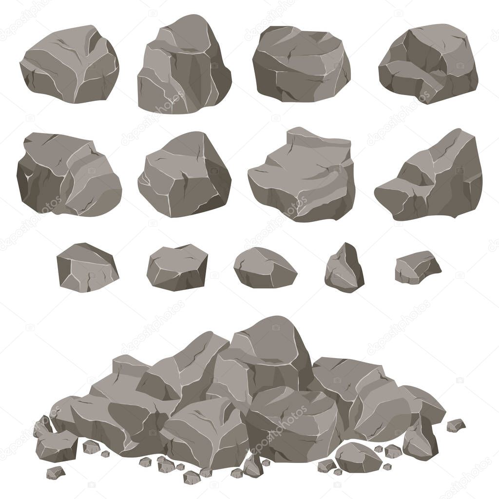 Rock stone set cartoon.