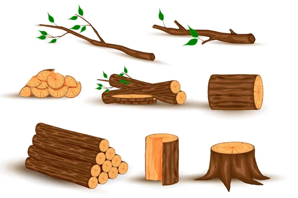 Grumes et tronc de bois, souche et planche . — Image vectorielle