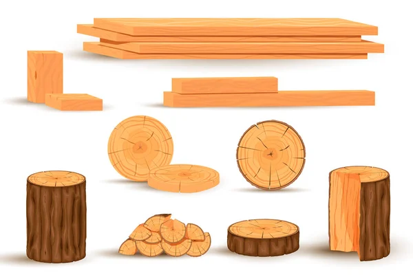 Colección de troncos de madera — Vector de stock