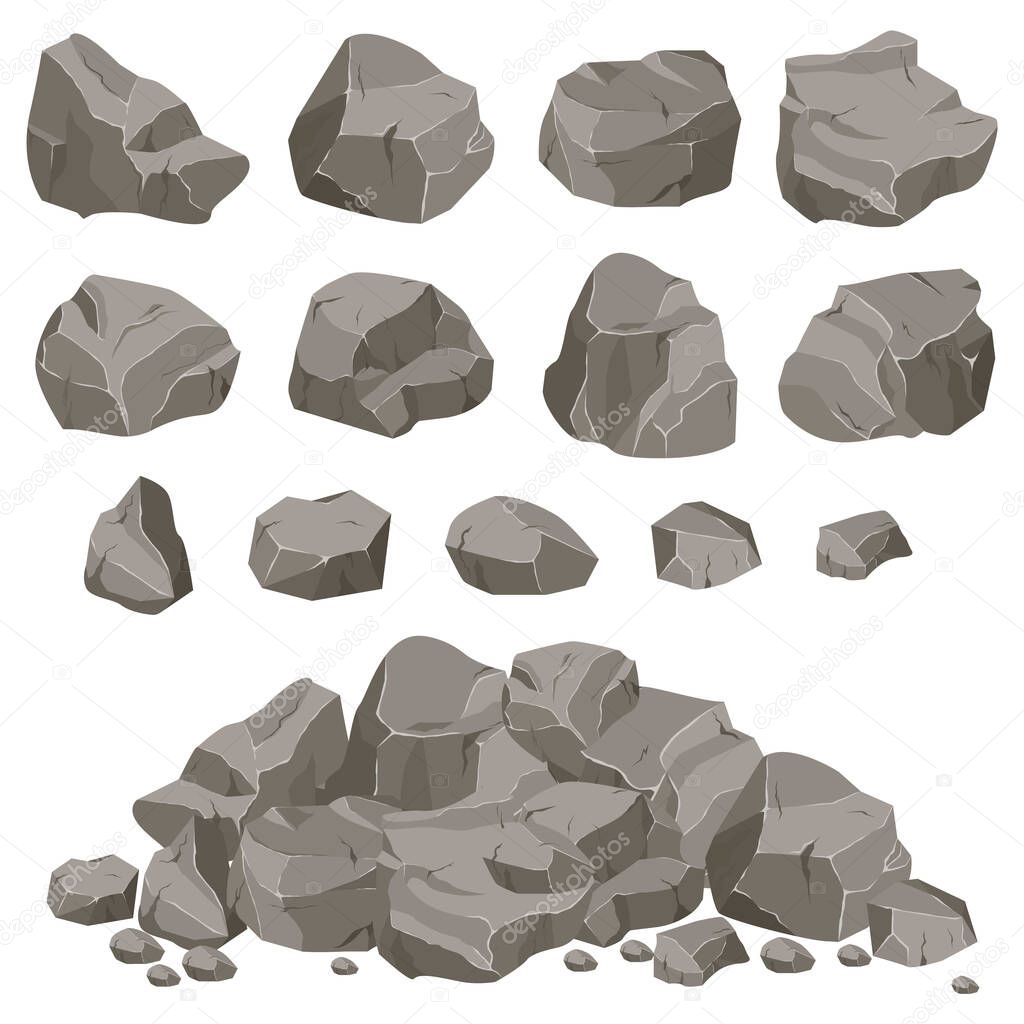 Rock stone set cartoon.