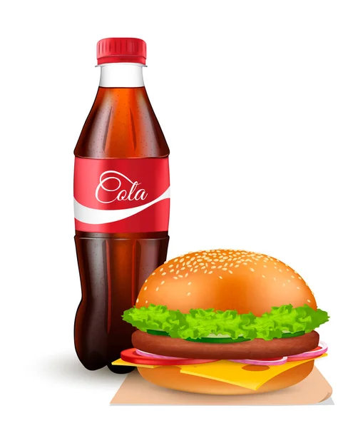 Une bouteille de soda. Boissons de restauration rapide et hamburger . — Image vectorielle