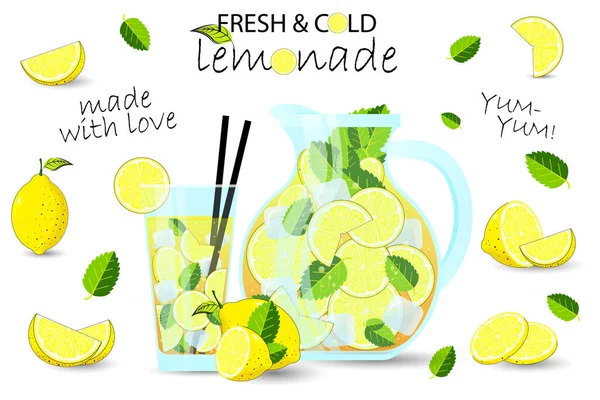 Лимонадный набор. Лимон — стоковый вектор