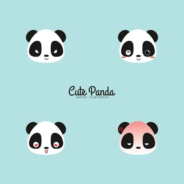 Facce di panda carino — Vettoriale Stock