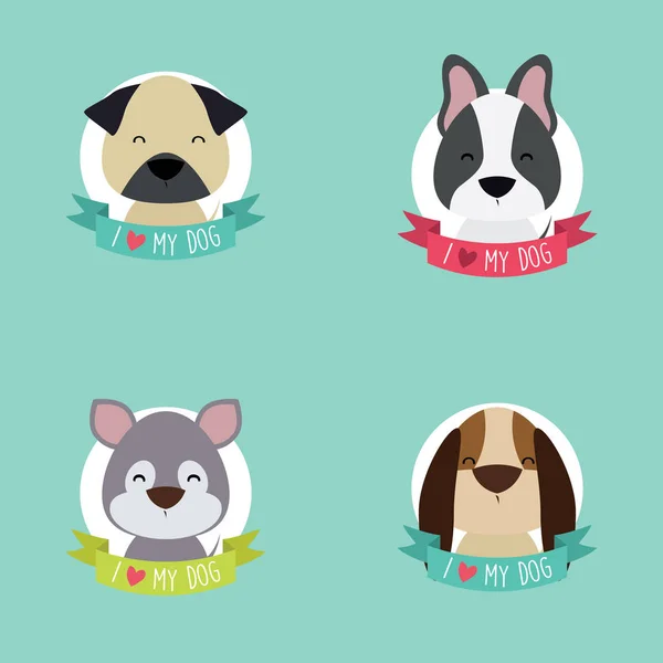 Lindos perros de dibujos animados — Vector de stock