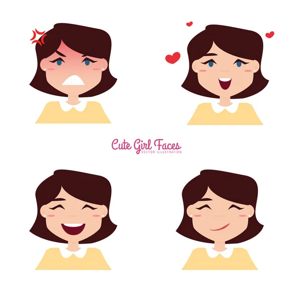 Girl Expression Faces — Stock Vector