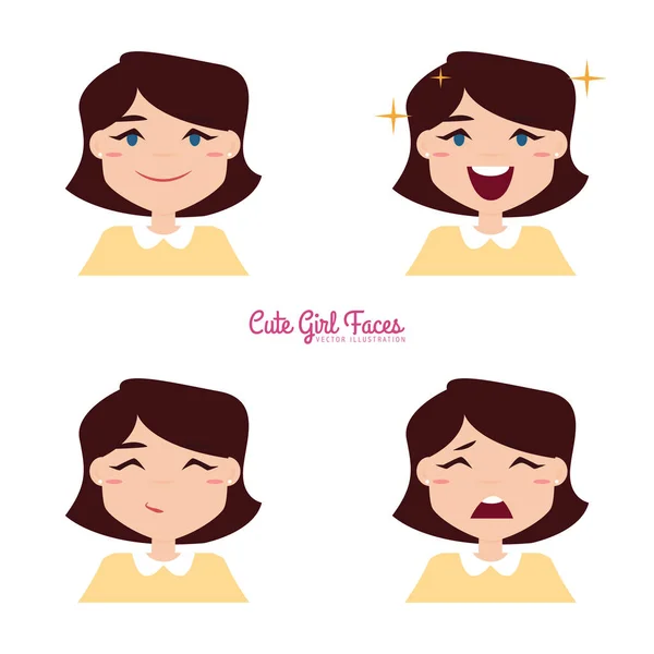 Girl Expression Faces — Stock Vector