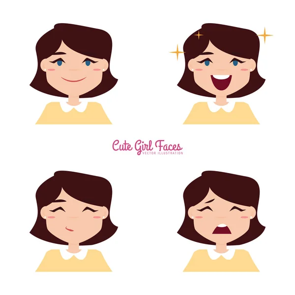 Expresión de chica caras — Vector de stock