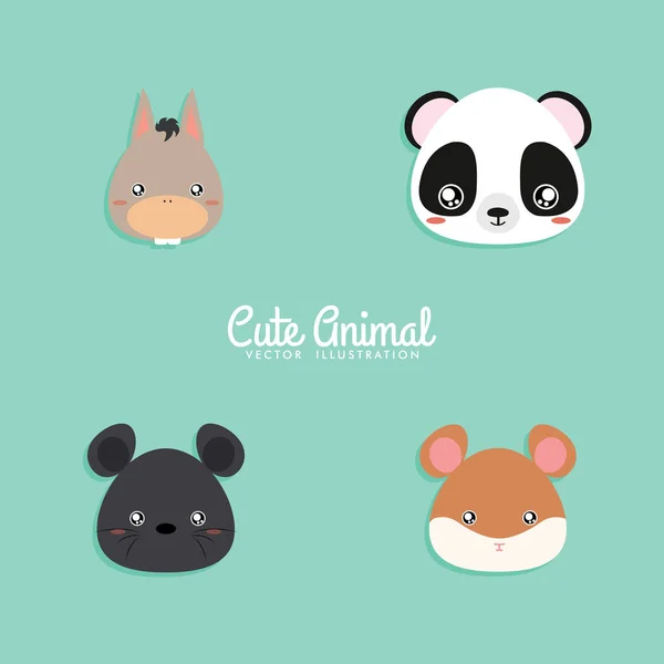 Caras animales de dibujos animados — Vector de stock