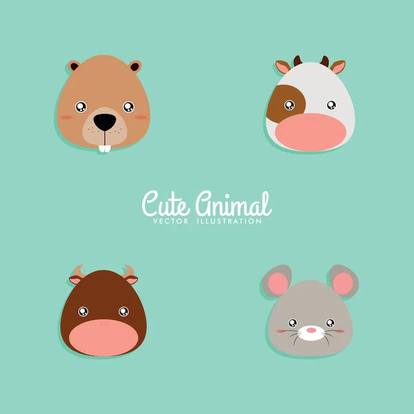 Caras animales de dibujos animados — Vector de stock