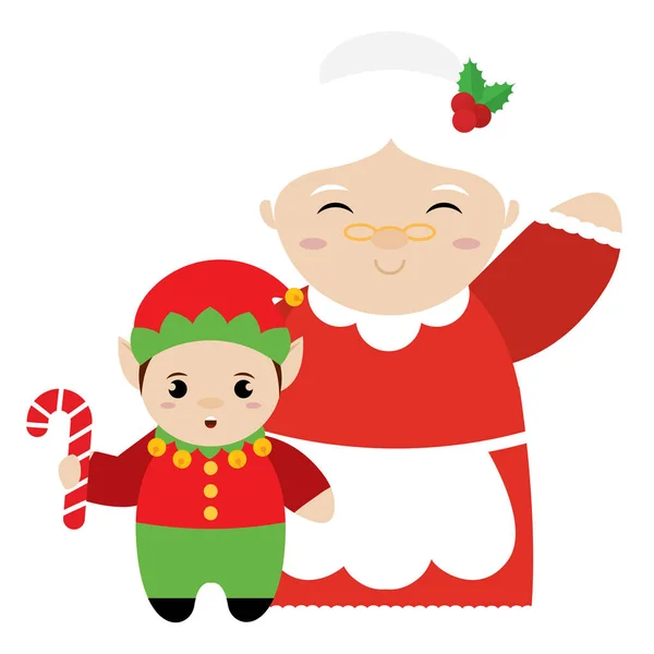 Sig.ra Claus e l'elfo di Natale — Vettoriale Stock