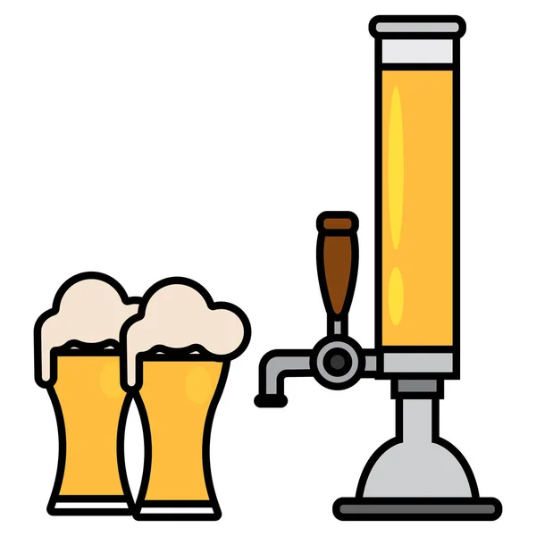 Torneira de cerveja isolada e copos de cerveja —  Vetores de Stock