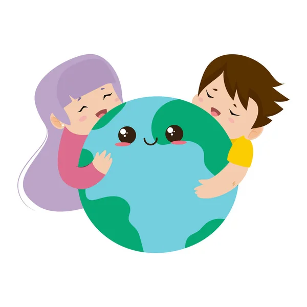 Kinder umarmen Planeten Erde — Stockvektor