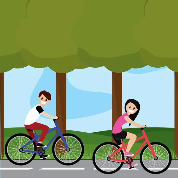 Couple en vélo — Image vectorielle