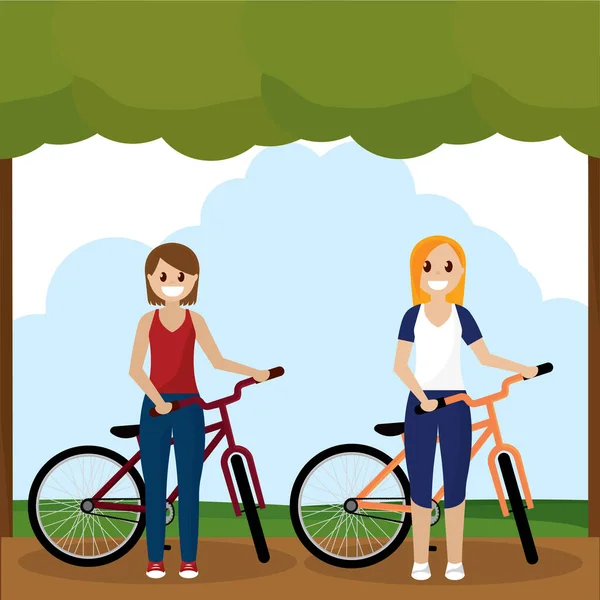 Femmes en vélo — Image vectorielle